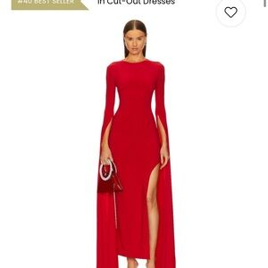 Open Back Ribbon Sleeve Wide Slit Gown in Tiger Red
Norma Kamali